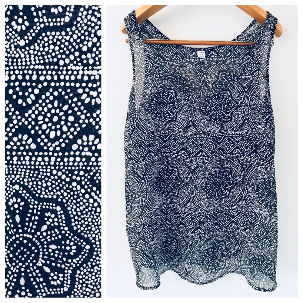 Sheer chiffon swing tank, B&W boho tribal pattern